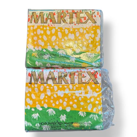 Vintage 70s Martex full flat and fitted sheet NOS in package Spring Valley - Picture 1 of 3